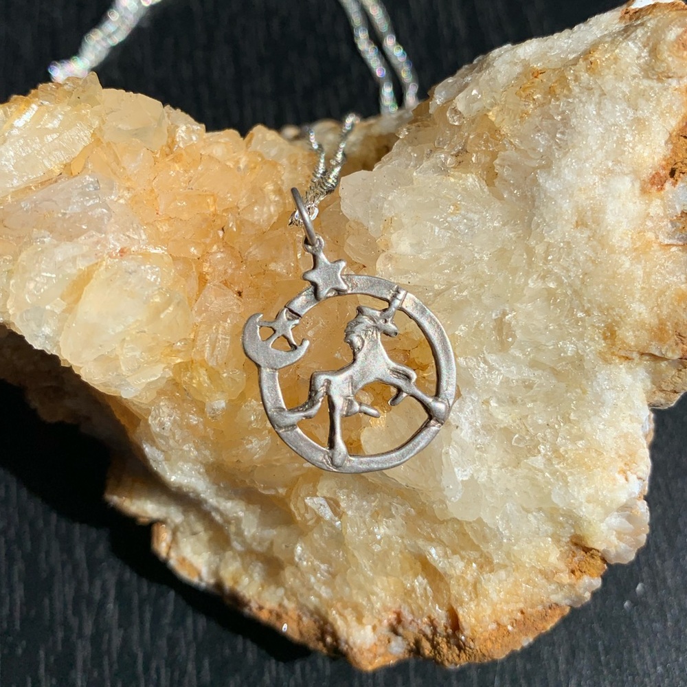 Sterling Silver Unicorn Star Moon Pendant Necklace